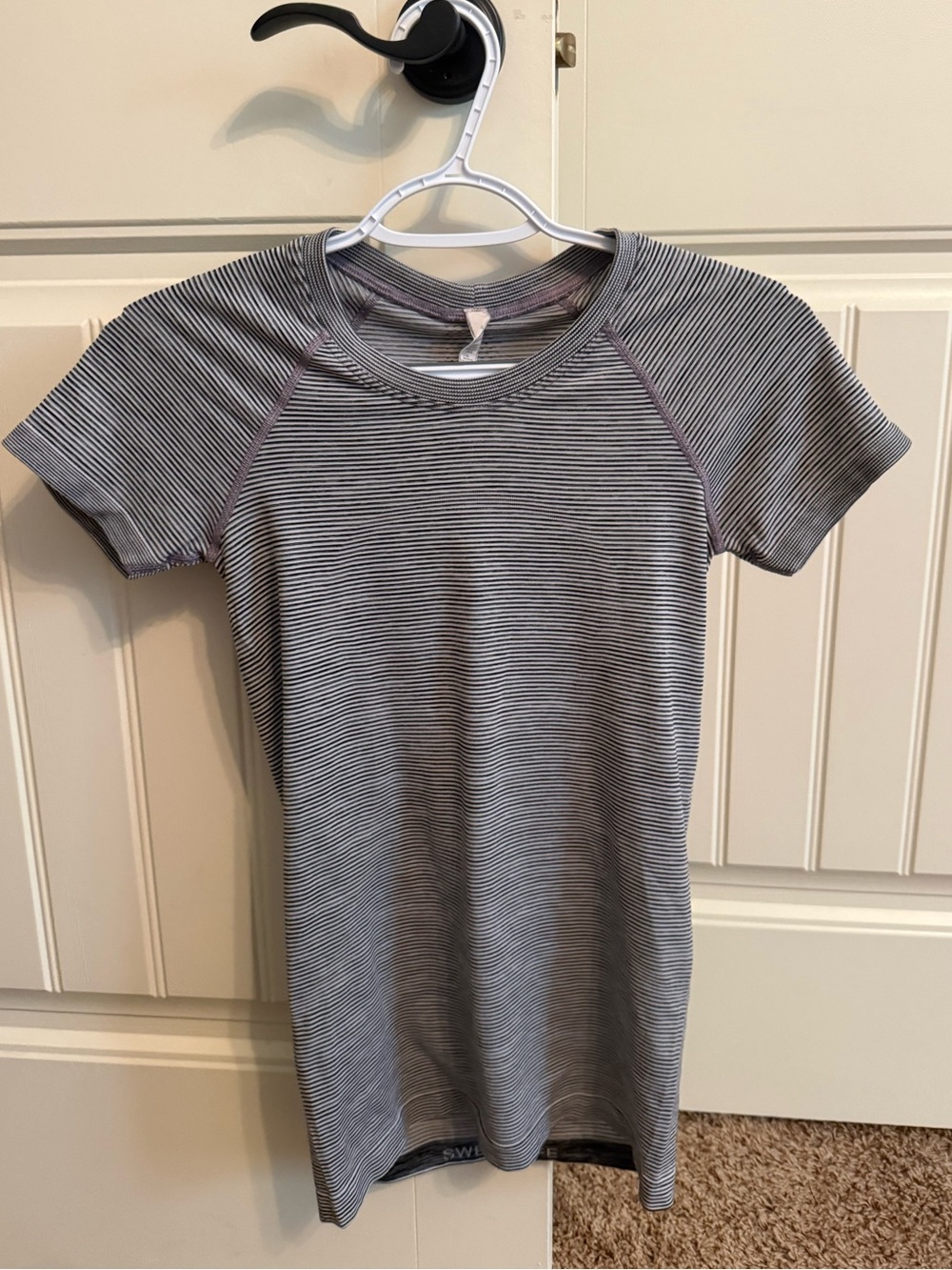 Black and White Striped Lululemon Swiftly Tech Tee